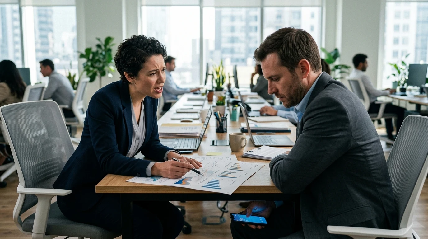 Business professionals experiencing communication friction due to poor listening habits (AI Generated Image)